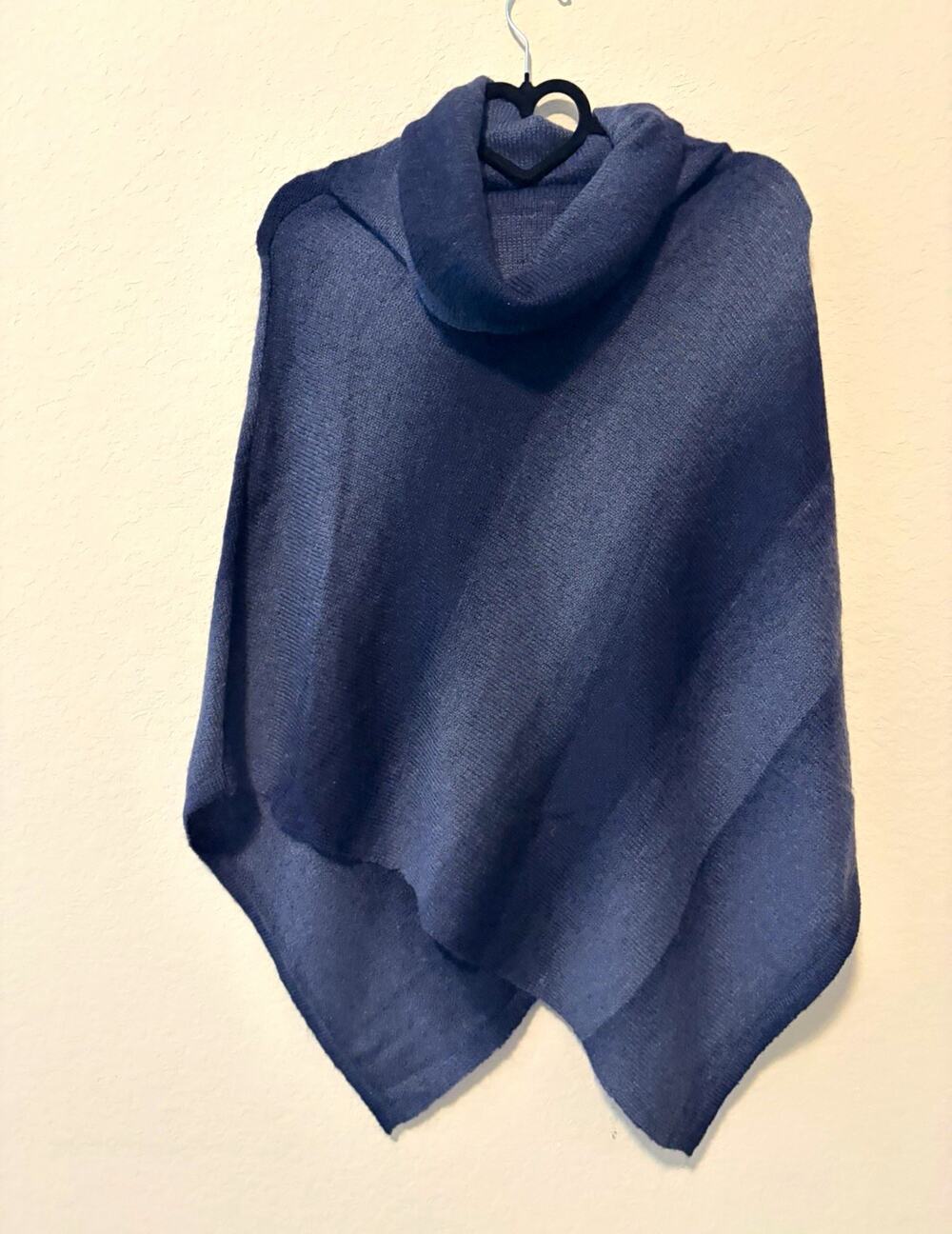 Calessa Wool Blend Cowel Neck Poncho Sweater Colorblock Blue/Grey Stripes L/XL